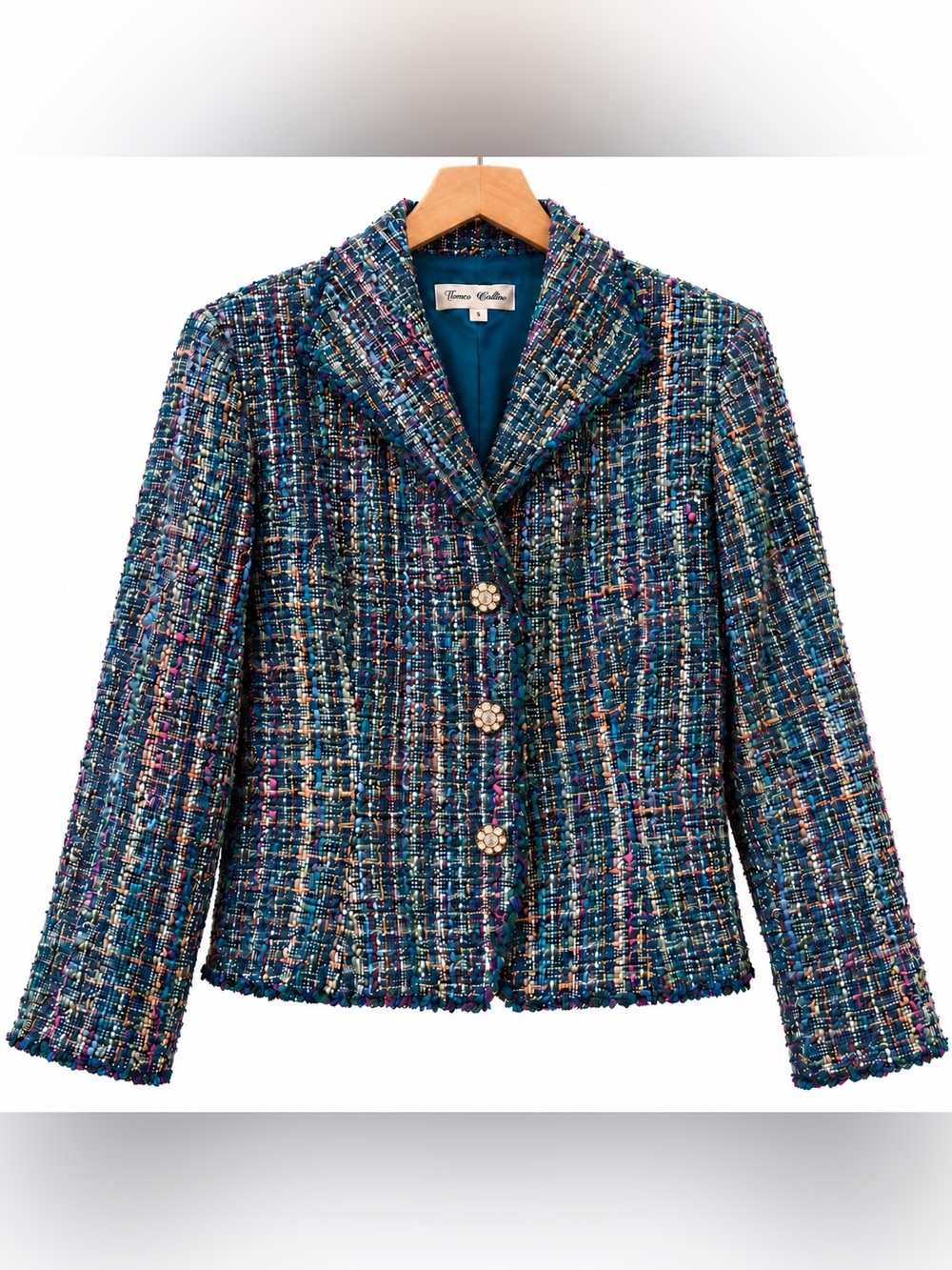 Enrico Baldini Multicolor Teal Tweed Blazer